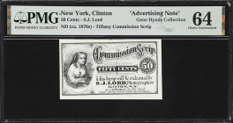 Clinton, New York. S.J. Lord. ND (ca. 1870s) 50 Cents. PMG Choice Uncirculated 64. Advertising Note.
Representative of a type of scrip that found wid...