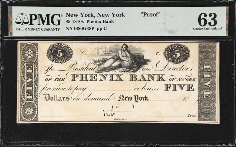 New York, New York. Phenix Bank. 18xx $5. PMG Choice Uncirculated 63. Proof.
No...