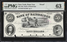 Penn Yan, New York. Bank of Bainbridge. 1852 $50. PMG Choice Uncirculated 63. Proof.
(NY-210 G24) Plate A. Sept. 15, 1852. Proof. POCs. Imprint Danfo...