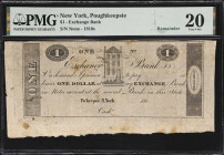 Poughkeepsie, New York. Exchange Bank. 181x $1. PMG Very Fine 20. Remainder.
An item which makes you wonder how it survived for two centuries. A vign...
