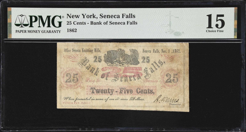 Seneca Falls, New York. Bank of Seneca Falls. 1862 25 Cents. PMG Choice Fine 15....