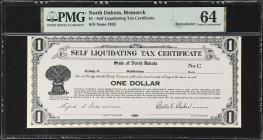 Lot of (4) Bismarck, North Dakota. State of North Dakota. 1933 $1 & $5. PMG Choice Uncirculated 64 to Gem Uncirculated 66 EPQ. Self Liquidating Tax Ce...