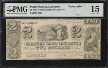 Lot of (2) Harrisburg & Lancaster, Pennsylvania. Farmers Bank of Lancaster & Harrisburg Bank. 1841-59 $2 & $5. PMG Choice Fine 15.
A pair of Obsolete...