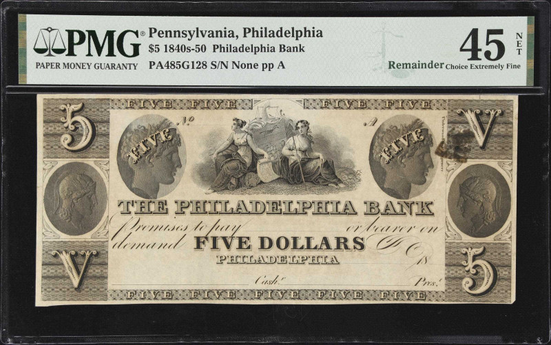 Philadelphia, Pennsylvania. Philadelphia Bank. 18xx $5. PMG Choice Extremely Fin...