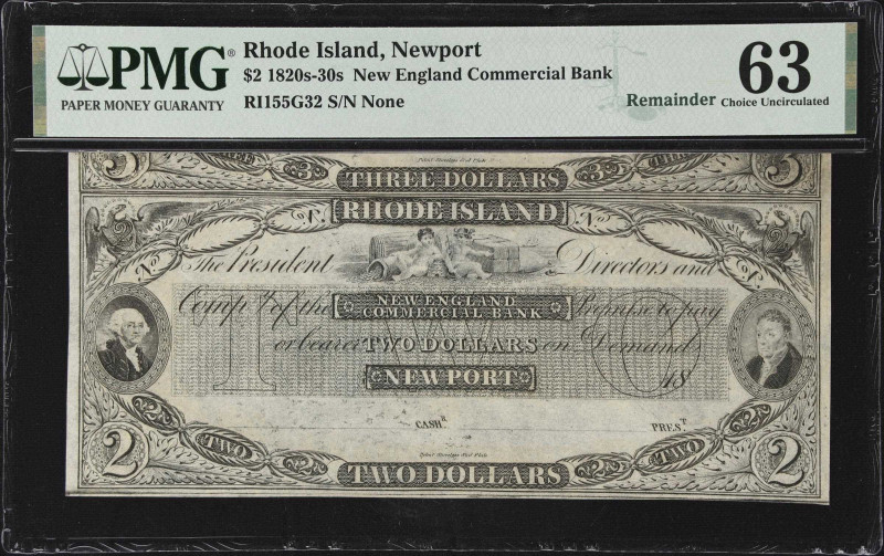 Newport, Rhode Island. New England Commercial Bank. 18xx $2. PMG Choice Uncircul...