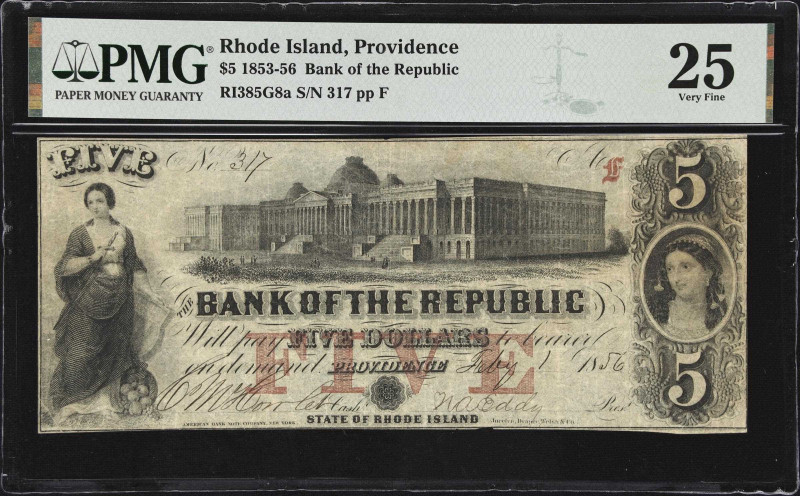 Providence, Rhode Island. Bank of the Republic. 1856 $5. PMG Very Fine 25.
No. ...