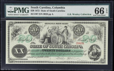 Columbia, South Carolina. State of South Carolina. 1872 $20. PMG Gem Uncirculated 66 EPQ.
No. 2028. Plate A. A gem example of this ever-popular type ...