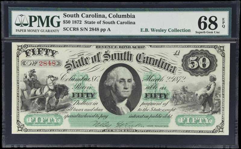 Columbia, South Carolina. State of South Carolina. 1872 $50. PMG Superb Gem Unci...