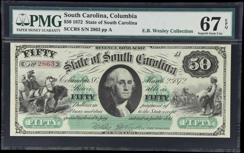 Columbia, South Carolina. State of South Carolina. 1872 $50. PMG Superb Gem Unci...