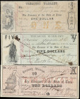 Lot of (3). Austin, Texas. State of Texas. Treasury Warrants. 1862 $1, $5 & $10. Very Fine.
A trio of Treasury Warrants issued by the State Treasurer...