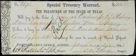 Austin, Texas. State of Texas. Treasury Warrant. 1863 $413.70. Extremely Fine.
No. 2178. Issued by the Treasurer of the State of Texas, this individu...