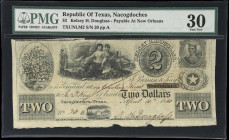 Nacogdoches, Texas. Republic of Texas. 1840 $2. PMG Very Fine 30.
No. 20. Plate A. An attractive note issued by the Republic of Texas at Nacogdoches ...
