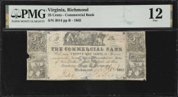 Lot of (2) Richmond, Virginia. Commercial Bank. 1862 25 & 50 Cents. PMG Fine 12 to Choice Fine 15.
A pair of Obsoletes issued by the Commercial Bank ...