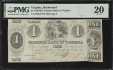 Lot of (2) Richmond, Virginia. Farmers Bank of Virginia. 1828-61 $1 & $10. PMG Very Fine 20 to Choice Very Fine 35.
A pair of Obsoletes from Virginia...