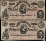 Lot of (2). T-65. Confederate Currency. 1864 $100. About Uncirculated. Consecutive Serial Numbers.
A lot of approximately (2) consecutive T-65 $100 C...