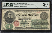 Fr. 16. 1862 $1 Legal Tender Note. PMG Very Fine 20.
An evenly circulated example of this historically significant type and denomination. Some intern...