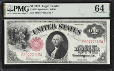 Fr. 39. 1917 $1 Legal Tender Note. PMG Choice Uncirculated 64.
A solid type note and the final representative of this long-lived design which was soo...