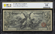Fr. 270. 1896 $5 Silver Certificate. PCGS Banknote Very Good 10.
Representative of one of the most iconic designs ever put to print, the present exam...