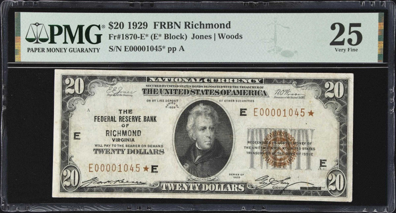 Fr. 1870-E*. 1929 $20 Federal Reserve Bank Star Note. Richmond. PMG Very Fine 25...