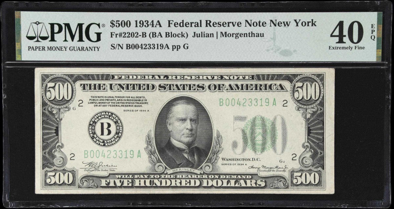 Fr. 2202-B. 1934A $500 Federal Reserve Note. New York. PMG Extremely Fine 40 EPQ...