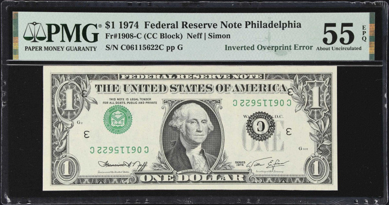 Fr. 1908-C. 1974 $1 Federal Reserve Note. Philadelphia. PMG About Uncirculated 5...