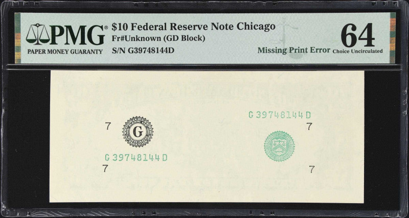 Fr. Unknown. ND $10 Federal Reserve Note. Chicago. PMG Choice Uncirculated 64. M...