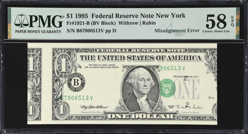 Fr. 1921-B. 1995 $1 Federal Reserve Note. New York. PMG Choice About Uncirculate...