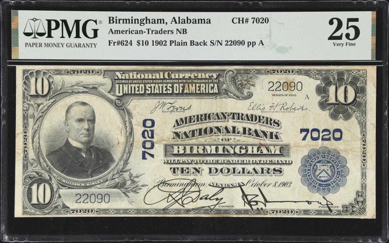 Birmingham, Alabama. $10 1902 Plain Back. Fr. 624. American-Traders NB. Charter ...