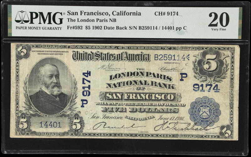 San Francisco, California. $5 1902 Date Back. Fr. 592. London Paris NB. Charter ...