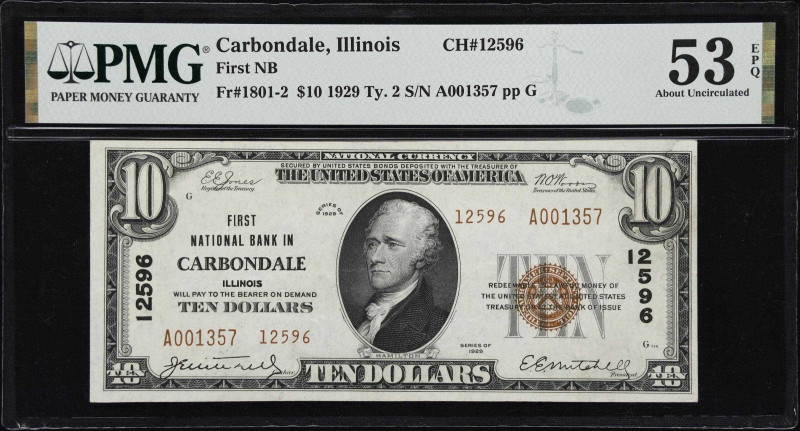 Carbondale, Illinois. $10 1929 Ty. 2. Fr. 1801-2. First NB. Charter #12596. PMG ...