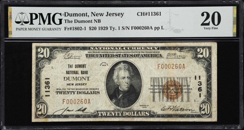 Dumont, New Jersey. $20 1929 Ty. 1. Fr. 1802-1. Dumont NB. Charter #11361. PMG V...