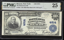 Beacon, New York. 1902 Plain Back $10 Fr. 631. Matteawan NB. Charter #4914. PMG Very Fine 25.
A solid mid grade note from this picturesque Hudson Val...