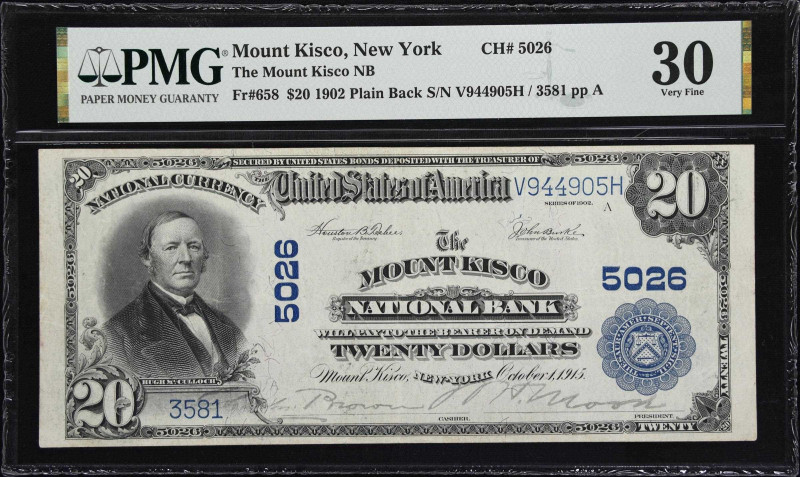 Mount Kisco, New York. 1902 Plain Back $20 Fr. 658. The Mount Kisco NB. Charter ...