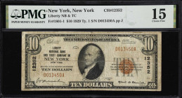 New York, New York. 1929 Ty. 1 $10 Fr. 1801-1. Liberty NB & TC. Charter #12352. PMG Choice Fine 15.
A circulated example from this late-chartering an...