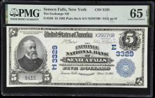 Seneca Falls, New York. 1902 Plain Back $5 Fr. 598. Exchange NB. Charter #3329. PMG Gem Uncirculated 65 EPQ.
Issued towards the end of this bank's li...