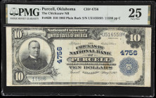 Purcell, Oklahoma. $10 1902 Plain Back. Fr. 628. Chickasaw NB. Charter #4756. PMG Very Fine 25.
Hailing from one of the hundreds of rural communities...
