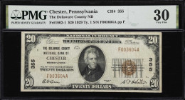 Chester, Pennsylvania. $20 1929 Ty. 1. Fr. 1802-1. Delaware County NB. Charter #355. PMG Very Fine 30.
An evenly circulated Type 1 $20 from this long...
