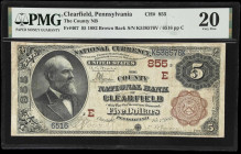 Clearfield, Pennsylvania. $5 1882 Brown Back. Fr. 467. County NB. Charter #855. PMG Very Fine 20.
A rural Pennsylvania community which was surprising...