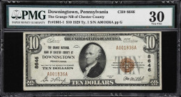 Downingtown, Pennsylvania. $10 1929 Ty. 1. Fr. 1801-1. Grange NB of Chester County. Charter #8646. PMG Very Fine 30.
An evenly circulated note from t...
