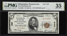 Philadelphia, Pennsylvania. $5 1929 Ty. 1. Fr. 1800-1. Philadelphia NB. Charter #539. PMG Choice Very Fine 35.
A moderately circulated T1 $5 from thi...