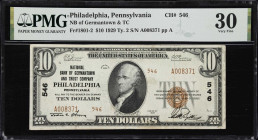 Philadelphia, Pennsylvania. $10 1929 Ty. 2. Fr. 1801-2. NB of Germantown & TC. Charter #546. PMG Very Fine 30.
A long-lived Philadelphia charter that...