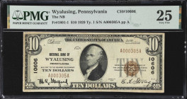 Wyalusing, Pennsylvania. $10 1929 Ty. 1. Fr. 1801-1. The NB. Charter #10606. PMG Very Fine 25.
A small community in Northeast Pennsylvania that was o...