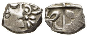 CELTIC COINS/ KELTEN. Southern Gaul. Volcae-Tectosages. Drachm (circa 2nd -1st century BC). 

Obv: Stylized head left.
Rev: Long cross with three orna...