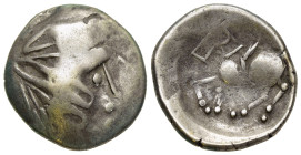 CELTIC COINS/ KELTEN. Eastern Europe. Imitations of Philip II of Macedon. 'Tetradrachm' (2nd century BC). "Sattelkopfpferd" type.

Obv: Stylized head ...