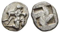 ISLANDS off THRACE. Thasos. Diobol (circa 500-480 BC).

Obv: Satyr running right.
Rev: Quadripartite incuse square.

Le Rider, Thasiennes 4; HGC 6, 33...