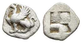 THRACE. Abdera. Obol (circa 520/15-500 BC).

Obv: Griffin seated to left, right forepaw raised.
Rev: Quadripartite incuse square.

May, Abdera, Period...
