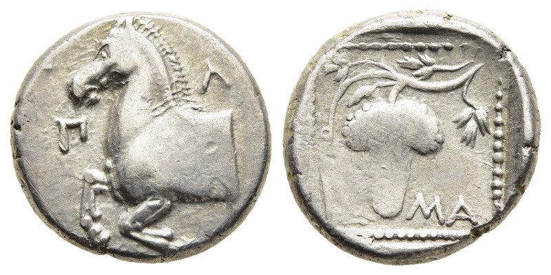 THRACE. Maroneia. Tetrobol (circa 377-365 BC).

Obv: Π-Λ
Forepart of horse left....