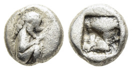 THRACO-MACEDONIAN REGION. Berge. Eighth Stater - Trihemiobol (circa 525-480 BC). 

Obv: Satyr crouching to right.
Rev: Irregular incuse square punch. ...