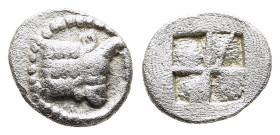 MACEDON. Akanthos. Hemiobol (circa 500-470 BC). 

Obv: Bull's head to right. 
Rev: Quadripartite incuse square. 

SNG ANS 51. SNG Ashmolean 2221. SNG ...