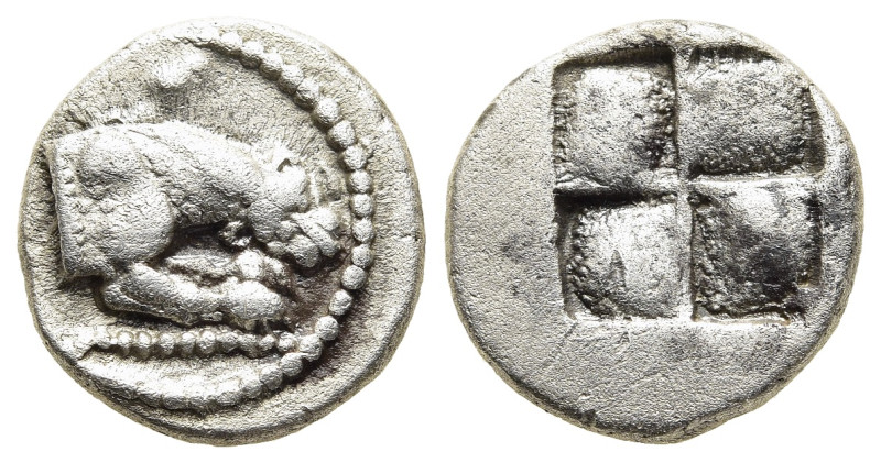 MACEDON. Akanthos (circa 480-470 BC). Tetrobol.

Obv: Forepart of a lioness to r...